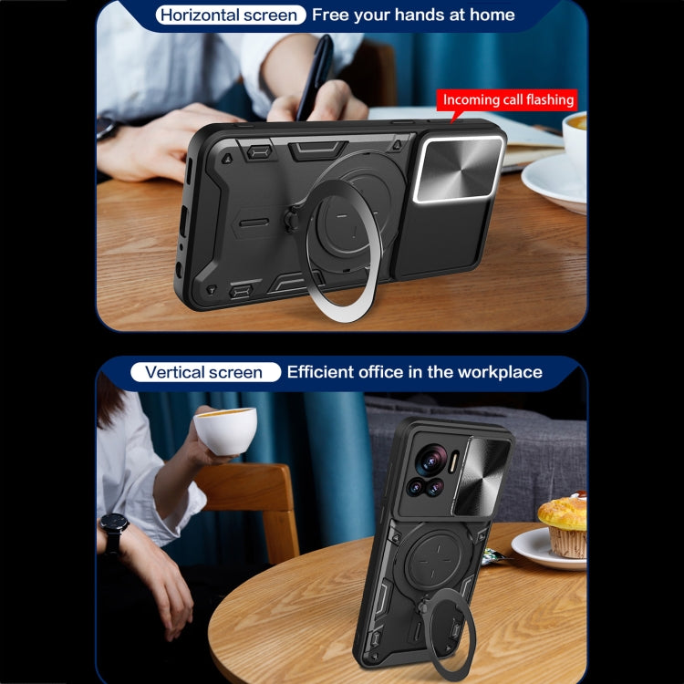 For Motorola Edge 30 Ultra CD Texture Sliding Camshield Magnetic Holder Phone Case(Black) - Motorola Cases by PMC TechLife | Online Shopping South Africa | PMC TechLife