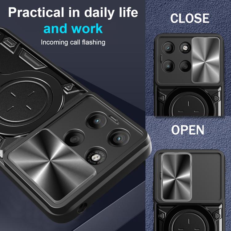 For Motorola Moto G15 CD Texture Sliding Camshield Magnetic Holder Phone Case(Black) - free shipping - PMC TechLife - Order now!