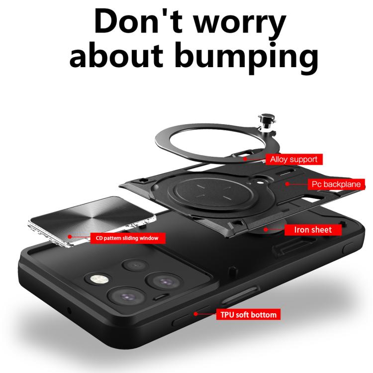 For Motorola Moto G 2025 CD Texture Sliding Camshield Magnetic Holder Phone Case(Black) - free shipping - PMC TechLife - Order now!