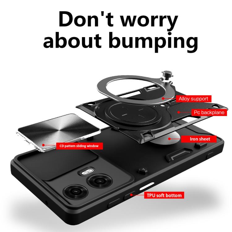 For Motorola Moto G24 Power CD Texture Sliding Camshield Magnetic Holder Phone Case(Black) - free shipping - PMC TechLife - Order now!