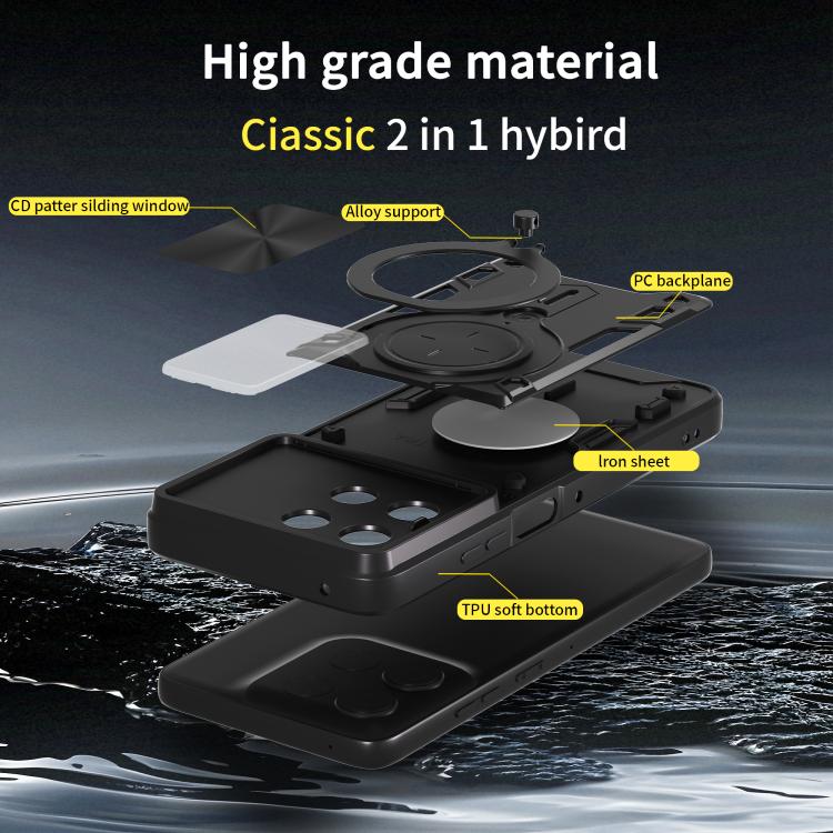 For Motorola Moto G56 5G CD Texture Sliding Camshield Magnetic Holder Phone Case(Black) - free shipping - PMC TechLife - Order now!