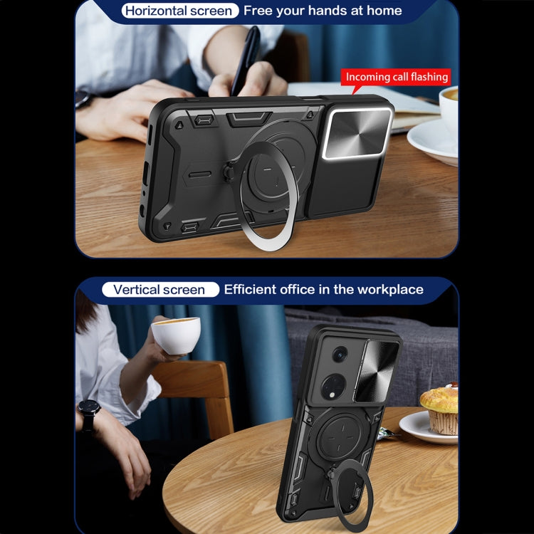 For OPPO Reno8 T 5G CD Texture Sliding Camshield Magnetic Holder Phone Case(Black) - OPPO Cases by PMC TechLife | Online Shopping South Africa | PMC TechLife | Buy Now Pay Later Mobicred