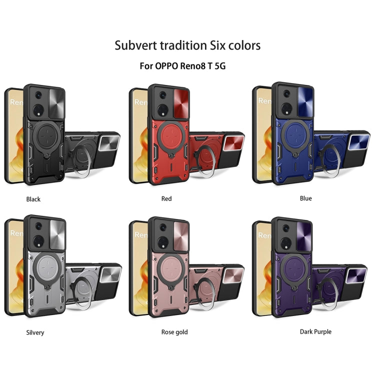 For OPPO Reno8 T 5G CD Texture Sliding Camshield Magnetic Holder Phone Case(Red) - OPPO Cases by PMC TechLife | Online Shopping South Africa | PMC TechLife | Buy Now Pay Later Mobicred