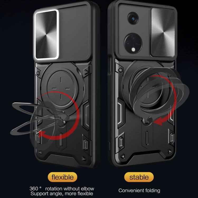 For OPPO Reno8 T 5G CD Texture Sliding Camshield Magnetic Holder Phone Case(Red) - OPPO Cases by PMC TechLife | Online Shopping South Africa | PMC TechLife | Buy Now Pay Later Mobicred
