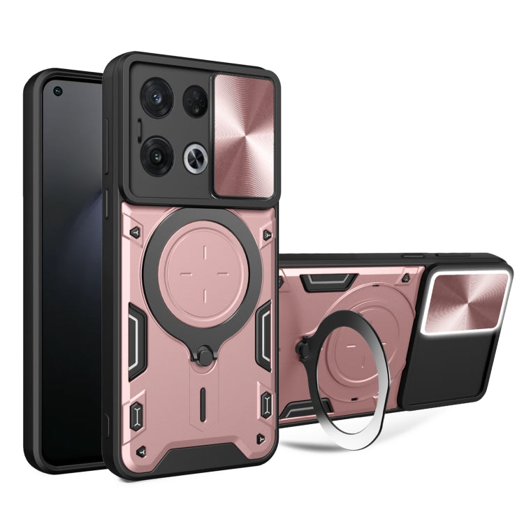 For OPPO Reno8 Pro 5G CD Texture Sliding Camshield Magnetic Holder Phone Case(Pink) - OPPO Cases by PMC Jewellery | Online Shopping South Africa | PMC Jewellery | Buy Now Pay Later Mobicred