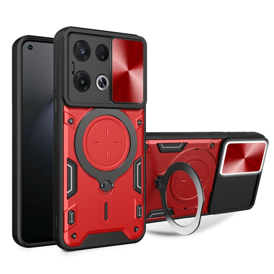 For OPPO Reno8 Pro 5G CD Texture Sliding Camshield Magnetic Holder Phone Case(Red) - OPPO Cases by PMC Jewellery | Online Shopping South Africa | PMC Jewellery | Buy Now Pay Later Mobicred