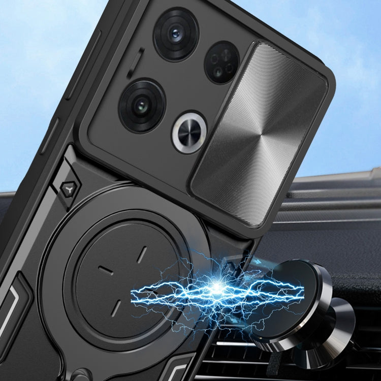 For OPPO Reno8 Pro 5G CD Texture Sliding Camshield Magnetic Holder Phone Case(Silver) - OPPO Cases by PMC TechLife | Online Shopping South Africa | PMC TechLife | Buy Now Pay Later Mobicred