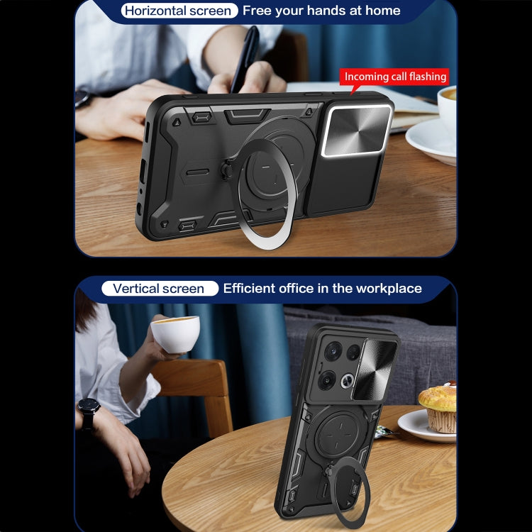 For OPPO Reno8 Pro 5G CD Texture Sliding Camshield Magnetic Holder Phone Case(Silver) - OPPO Cases by PMC TechLife | Online Shopping South Africa | PMC TechLife | Buy Now Pay Later Mobicred