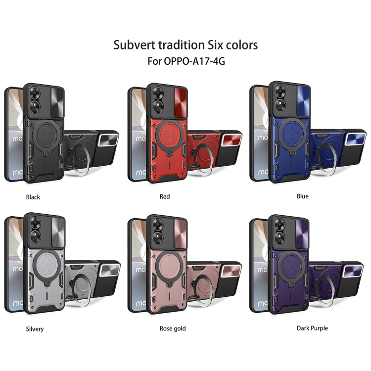 For OPPO A17 4G CD Texture Sliding Camshield Magnetic Holder Phone Case(Black) - OPPO Cases by PMC TechLife | Online Shopping South Africa | PMC TechLife | Buy Now Pay Later Mobicred