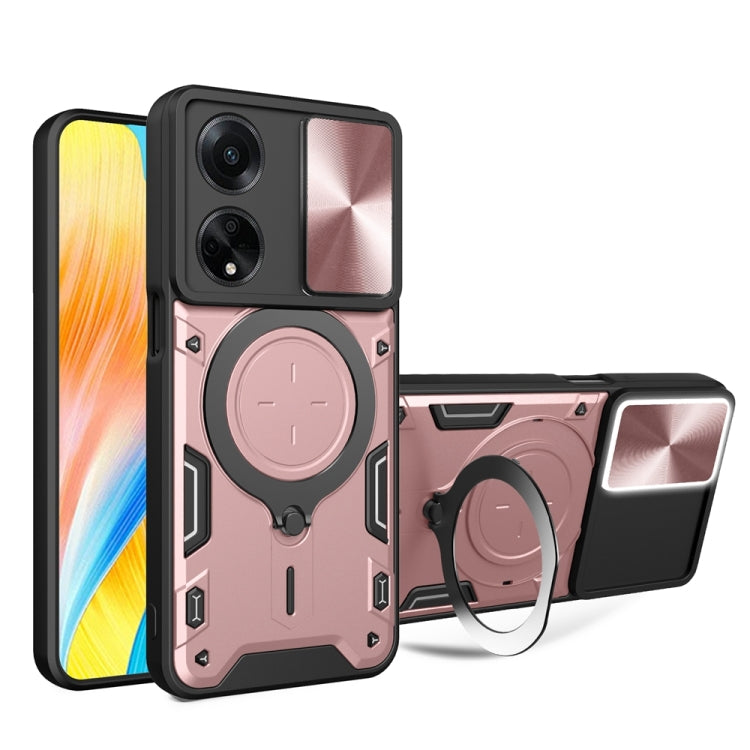 For OPPO F23 5G India / A98 5G / A1 5G CD Texture Sliding Camshield Magnetic Holder Phone Case(Pink) - OPPO Cases by PMC Jewellery | Online Shopping South Africa | PMC Jewellery | Buy Now Pay Later Mobicred