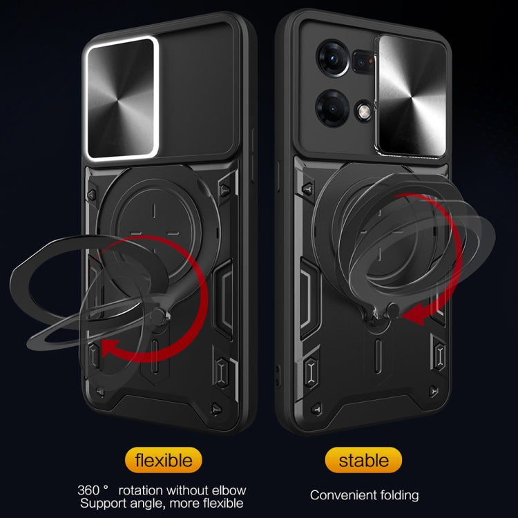 For OPPO Reno7 4G / F21 Pro 4G CD Texture Sliding Camshield Magnetic Holder Phone Case(Silver) - OPPO Cases by PMC TechLife | Online Shopping South Africa | PMC TechLife | Buy Now Pay Later Mobicred