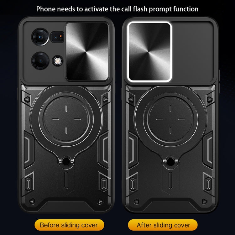 For OPPO Reno7 4G / F21 Pro 4G CD Texture Sliding Camshield Magnetic Holder Phone Case(Silver) - OPPO Cases by PMC TechLife | Online Shopping South Africa | PMC TechLife | Buy Now Pay Later Mobicred