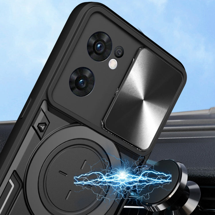 For OPPO Reno7 5G CD Texture Sliding Camshield Magnetic Holder Phone Case(Red) - free shipping - PMC TechLife - Order now!