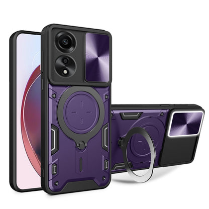 For OPPO A78 4G CD Texture Sliding Camshield Magnetic Holder Phone Case(Purple) - OPPO Cases by PMC Jewellery | Online Shopping South Africa | PMC Jewellery | Buy Now Pay Later Mobicred