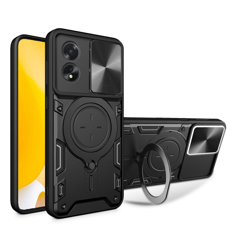 For OPPO A38 4G Global CD Texture Sliding Camshield Magnetic Holder Phone Case(Black) - OPPO Cases by PMC TechLife | Online Shopping South Africa | PMC TechLife | Buy Now Pay Later Mobicred