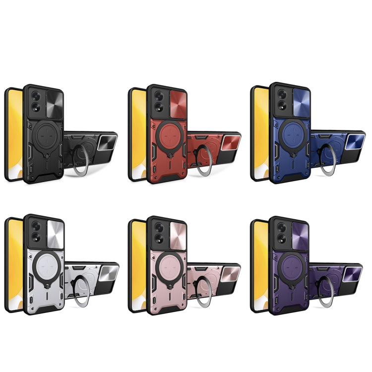For OPPO A38 4G Global CD Texture Sliding Camshield Magnetic Holder Phone Case(Purple) - A38 Cases by PMC TechLife | Online Shopping South Africa | PMC TechLife | Buy Now Pay Later Mobicred