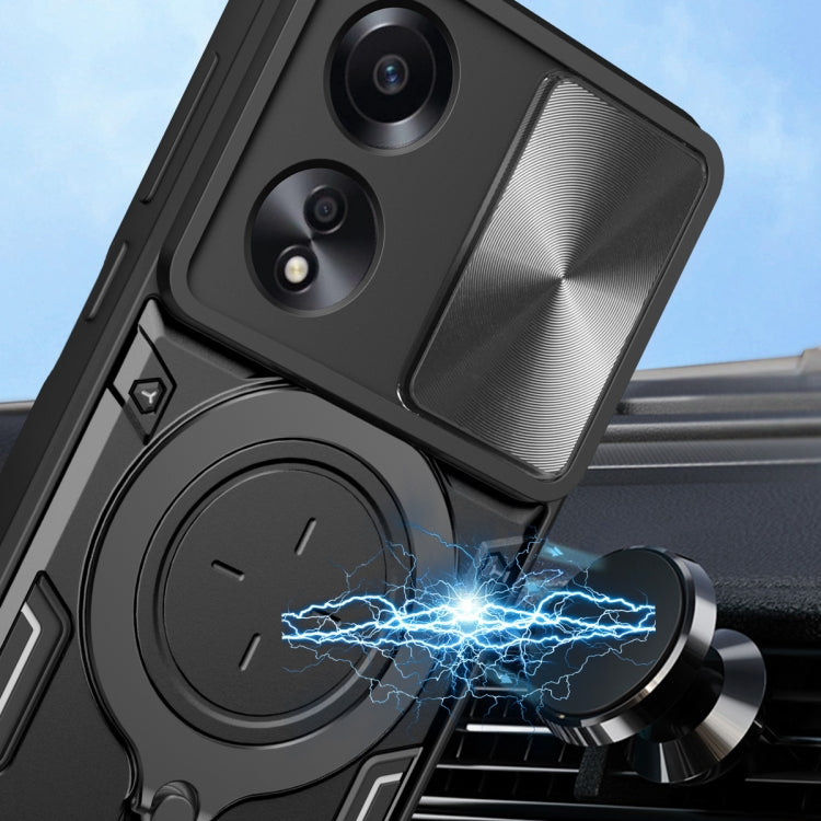 For OPPO A58 4G Global CD Texture Sliding Camshield Magnetic Holder Phone Case(Silver) - OPPO Cases by PMC TechLife | Online Shopping South Africa | PMC TechLife | Buy Now Pay Later Mobicred