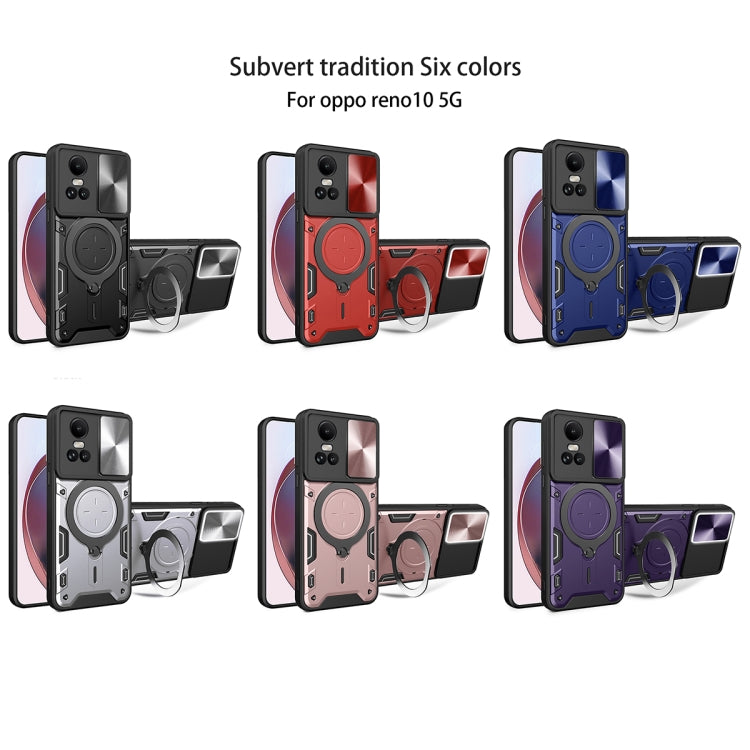 For OPPO Reno10 5G Global CD Texture Sliding Camshield Magnetic Holder Phone Case(Red) - OPPO Cases by PMC TechLife | Online Shopping South Africa | PMC TechLife | Buy Now Pay Later Mobicred