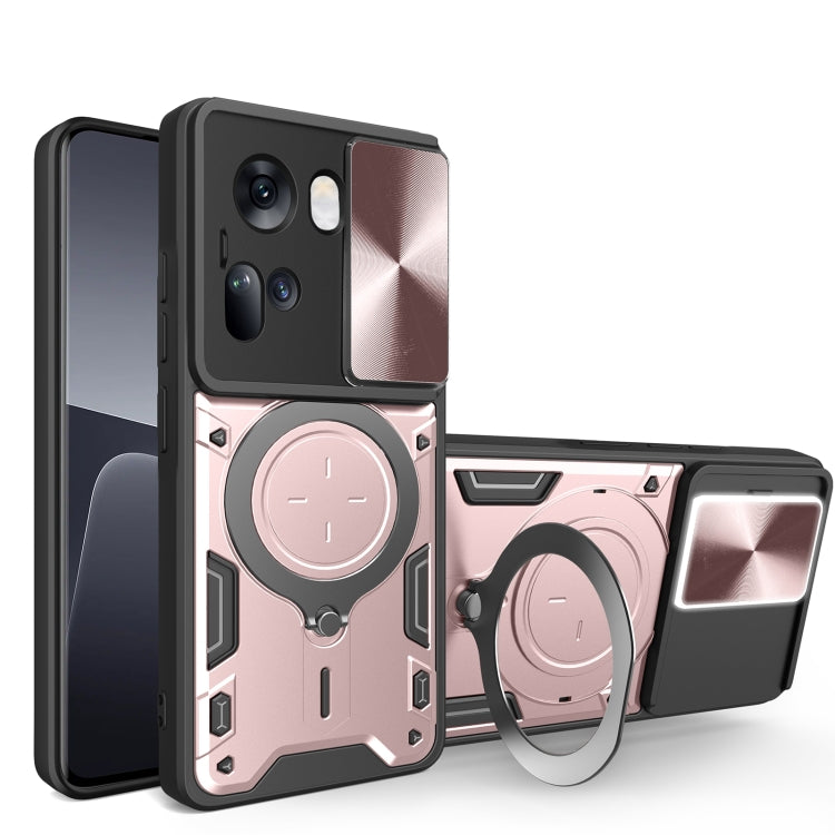 For OPPO Reno11 5G Global CD Texture Sliding Camshield Magnetic Holder Phone Case(Pink) - Reno11 Cases by PMC TechLife | Online Shopping South Africa | PMC TechLife | Buy Now Pay Later Mobicred