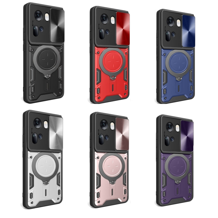 For OPPO Reno11 5G Global CD Texture Sliding Camshield Magnetic Holder Phone Case(Pink) - Reno11 Cases by PMC TechLife | Online Shopping South Africa | PMC TechLife | Buy Now Pay Later Mobicred