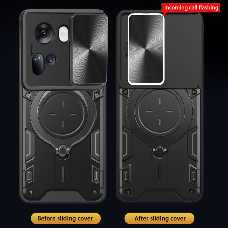 For OPPO Reno11 5G Global CD Texture Sliding Camshield Magnetic Holder Phone Case(Silver) - Reno11 Cases by PMC TechLife | Online Shopping South Africa | PMC TechLife | Buy Now Pay Later Mobicred