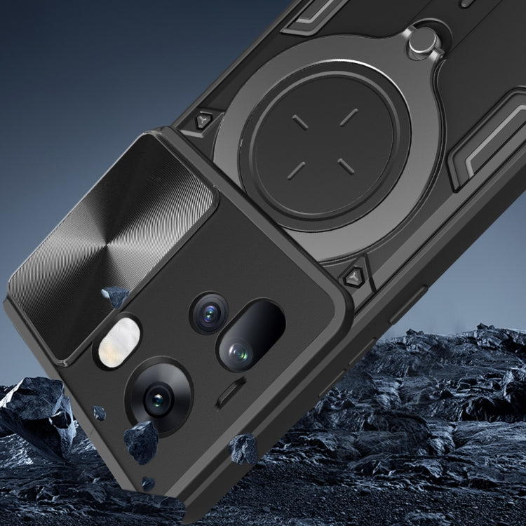 For OPPO Reno11 5G Global CD Texture Sliding Camshield Magnetic Holder Phone Case(Silver) - Reno11 Cases by PMC TechLife | Online Shopping South Africa | PMC TechLife | Buy Now Pay Later Mobicred