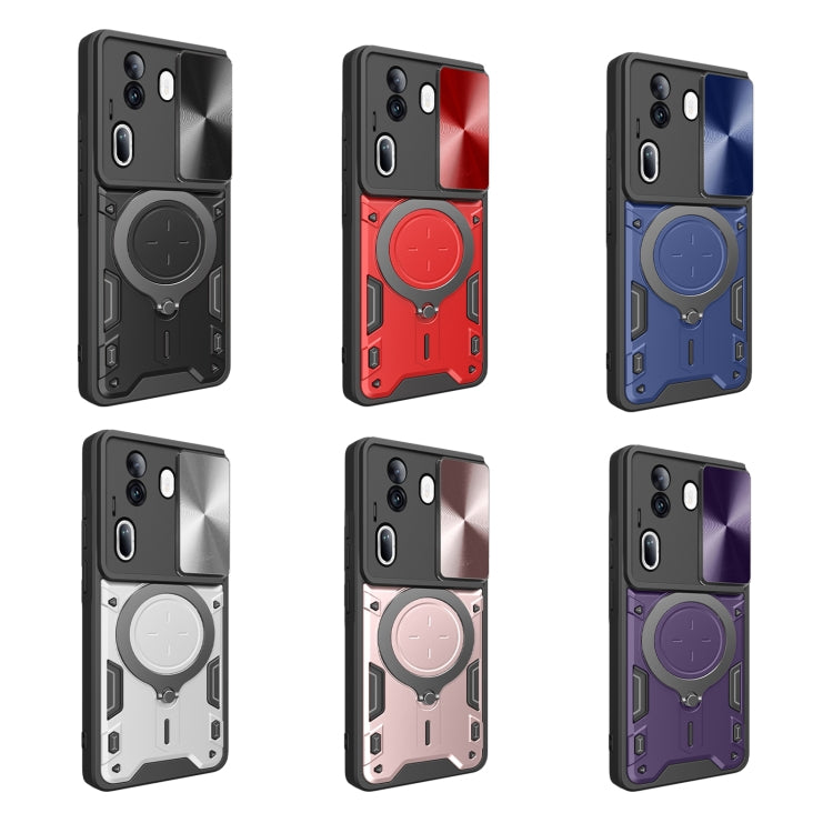 For OPPO Reno11 Pro 5G Global CD Texture Sliding Camshield Magnetic Holder Phone Case(Black) - Reno11 Pro Cases by PMC TechLife | Online Shopping South Africa | PMC TechLife | Buy Now Pay Later Mobicred