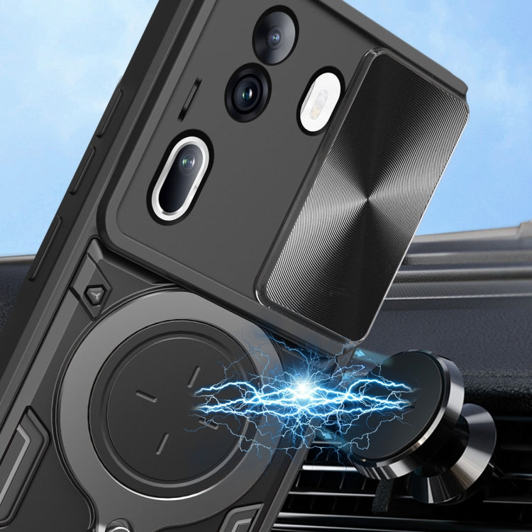 For OPPO Reno11 Pro 5G Global CD Texture Sliding Camshield Magnetic Holder Phone Case(Black) - Reno11 Pro Cases by PMC TechLife | Online Shopping South Africa | PMC TechLife | Buy Now Pay Later Mobicred