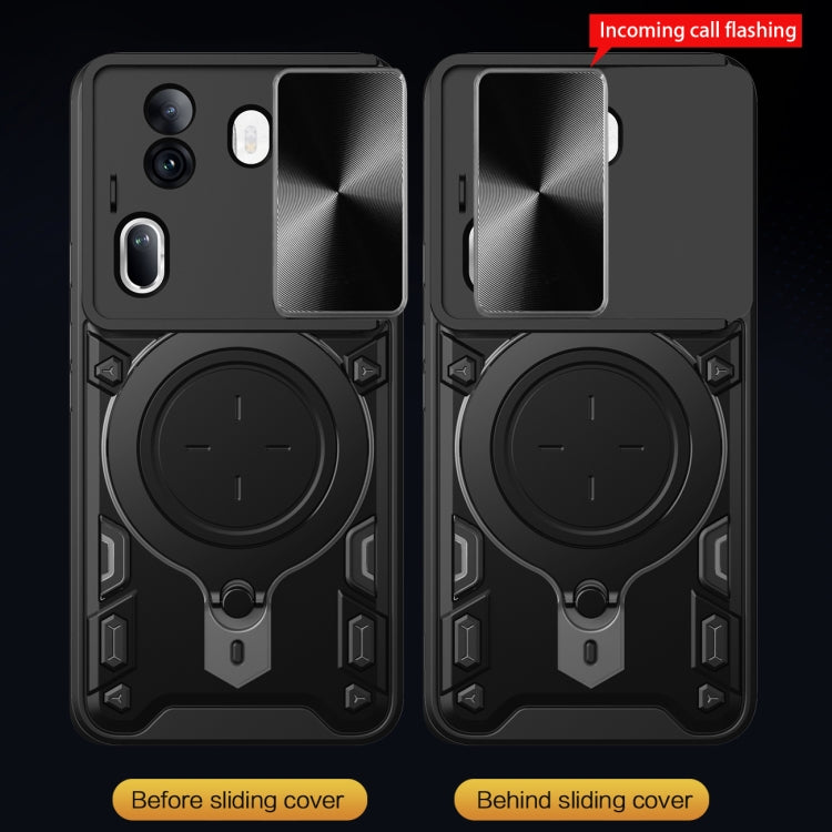 For OPPO Reno11 Pro 5G Global CD Texture Sliding Camshield Magnetic Holder Phone Case(Black) - Reno11 Pro Cases by PMC TechLife | Online Shopping South Africa | PMC TechLife | Buy Now Pay Later Mobicred