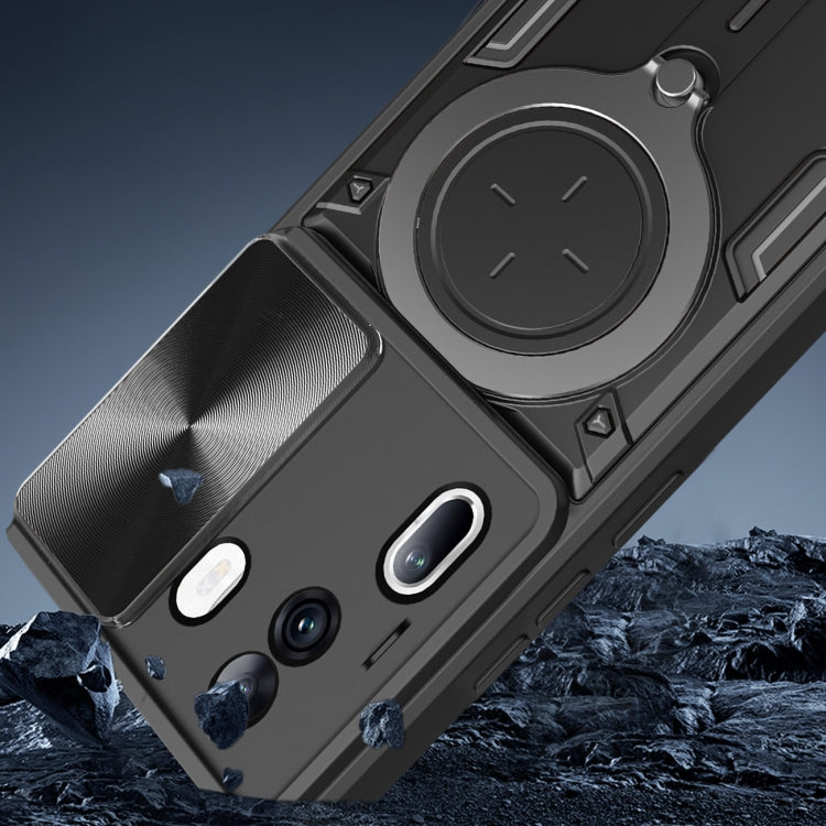 For OPPO Reno11 Pro 5G Global CD Texture Sliding Camshield Magnetic Holder Phone Case(Black) - Reno11 Pro Cases by PMC TechLife | Online Shopping South Africa | PMC TechLife | Buy Now Pay Later Mobicred