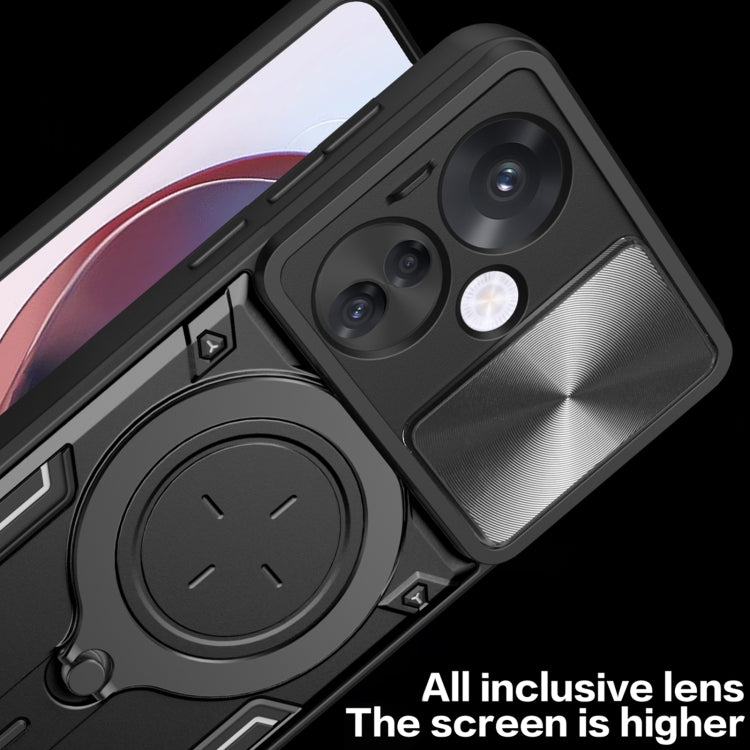 For OPPO Reno11 F 5G Global CD Texture Sliding Camshield Magnetic Holder Phone Case(Black) - Reno11 F Cases by PMC TechLife | Online Shopping South Africa | PMC TechLife | Buy Now Pay Later Mobicred