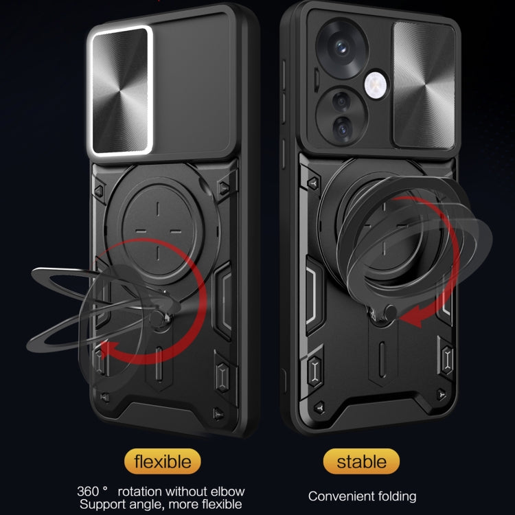 For OPPO Reno11 F 5G Global CD Texture Sliding Camshield Magnetic Holder Phone Case(Red) - Reno11 F Cases by PMC TechLife | Online Shopping South Africa | PMC TechLife | Buy Now Pay Later Mobicred