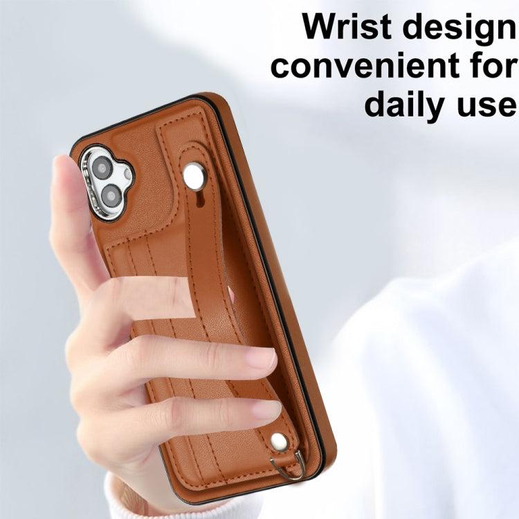 For Samsung Galaxy A04E / F04 / M04 Shockproof Leather Phone Case with Wrist Strap(Brown) - Galaxy Phone Cases by PMC Jewellery | Online Shopping South Africa | PMC Jewellery