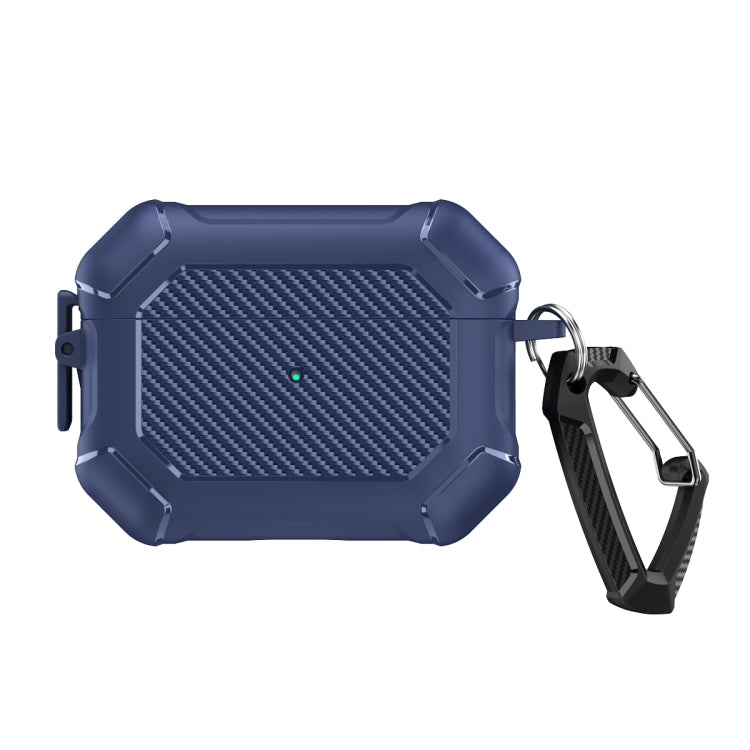 For AirPods Pro 2 Carbon Brazing Dimension TPU+PC Headphone Protective Cover with Switch Lock & Carabiner(Blue) - For AirPods Pro 2 by PMC Jewellery | Online Shopping South Africa | PMC Jewellery | Buy Now Pay Later Mobicred