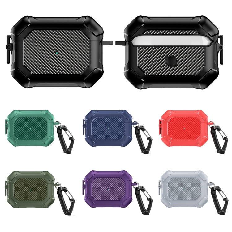 For AirPods Pro 2 Carbon Brazing Dimension TPU+PC Headphone Protective Cover with Switch Lock & Carabiner(Red) - For AirPods Pro 2 by PMC Jewellery | Online Shopping South Africa | PMC Jewellery | Buy Now Pay Later Mobicred