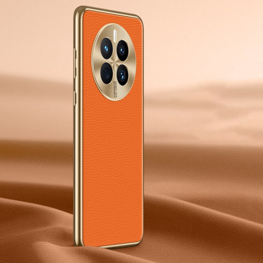 For Huawei Mate 50 Litchi Texture Genuine Leather Phone Case(Orange) - Huawei Cases by PMC Jewellery | Online Shopping South Africa | PMC Jewellery | Buy Now Pay Later Mobicred