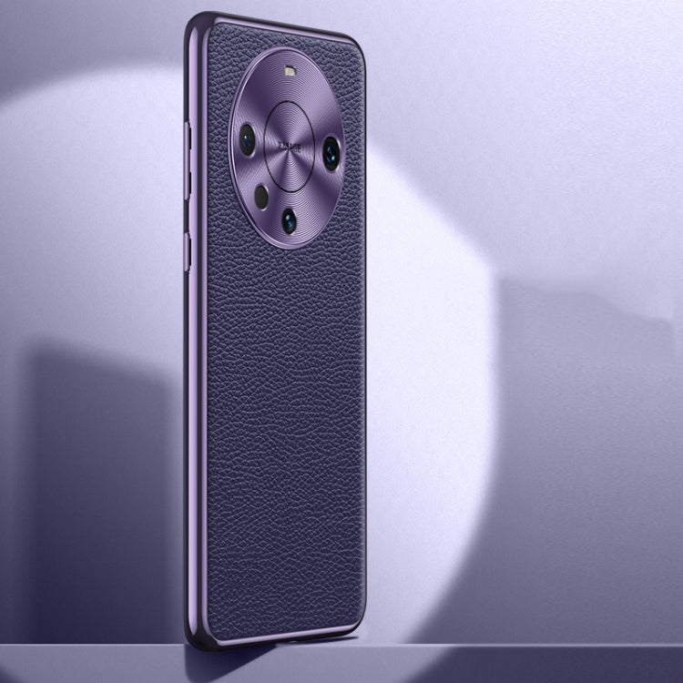 For Huawei Mate 60 Pro Litchi Texture Genuine Leather Phone Case(Purple) - Huawei Cases by PMC TechLife | Online Shopping South Africa | PMC TechLife | Buy Now Pay Later Mobicred