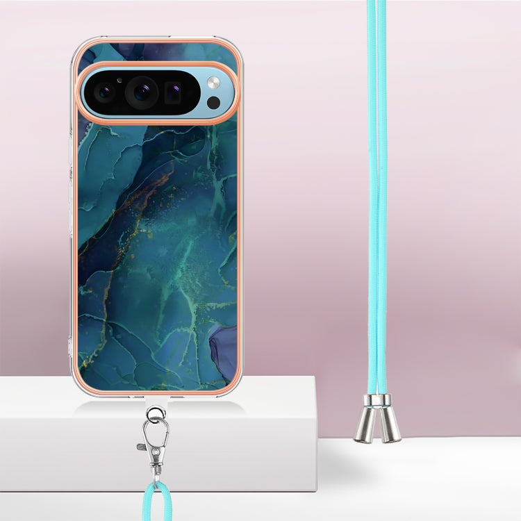 For Google Pixel 9 Pro XL Electroplating Marble Dual-side IMD Phone Case with Lanyard(Green 017) - Google Cases by PMC TechLife | Online Shopping South Africa | PMC TechLife | Buy Now Pay Later Mobicred