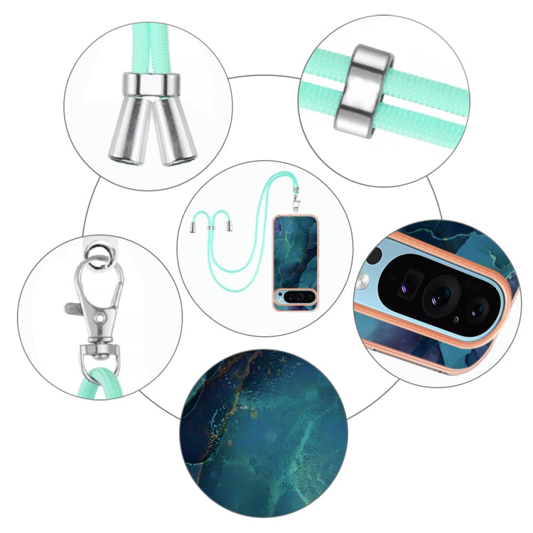 For Google Pixel 9 Pro XL Electroplating Marble Dual-side IMD Phone Case with Lanyard(Green 017) - Google Cases by PMC TechLife | Online Shopping South Africa | PMC TechLife | Buy Now Pay Later Mobicred