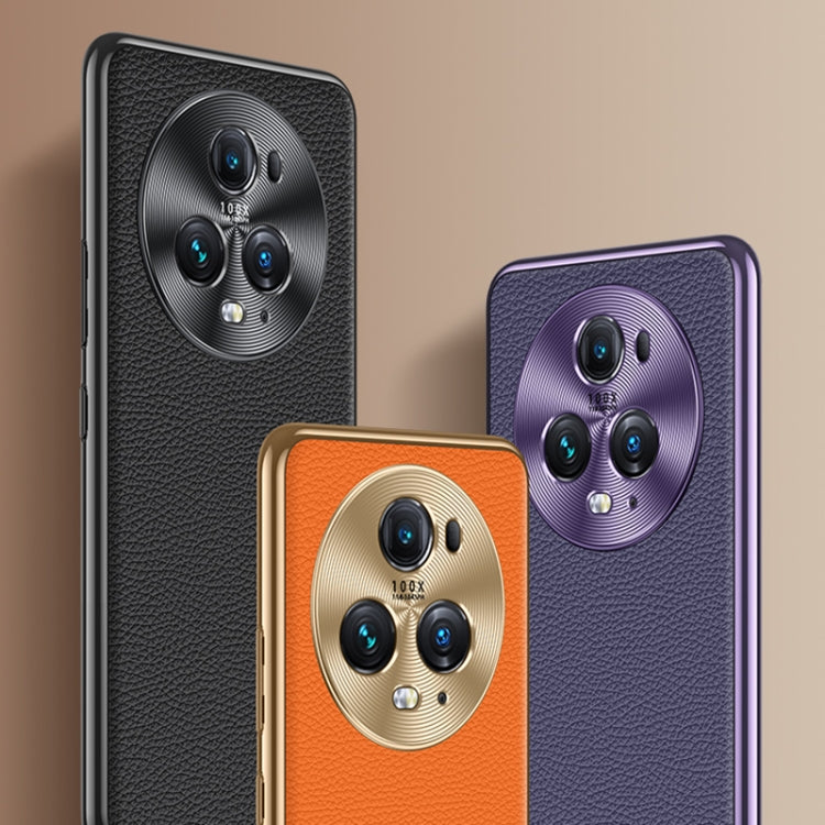 For Honor 90 Litchi Texture Genuine Leather Phone Case(Purple) - Honor Cases by PMC TechLife | Online Shopping South Africa | PMC TechLife | Buy Now Pay Later Mobicred