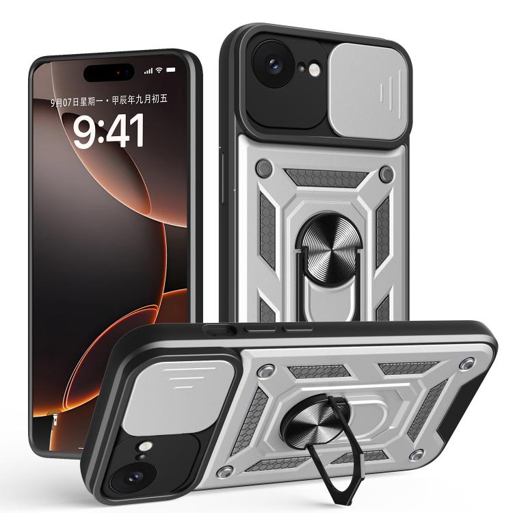 For iPhone 16e Sliding Camera Cover Design TPU+PC Phone Case(Silver) - iPhone 16e Cases by PMC TechLife | Online Shopping South Africa | PMC TechLife | Buy Now Pay Later Mobicred