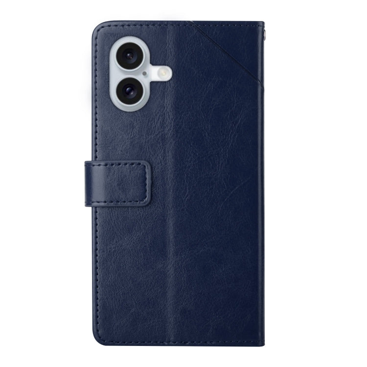 For iPhone 16 Plus HT01 Y-shaped Pattern Flip Leather Phone Case(Blue) - iPhone 16 Plus Cases by PMC Jewellery | Online Shopping South Africa | PMC Jewellery | Buy Now Pay Later Mobicred