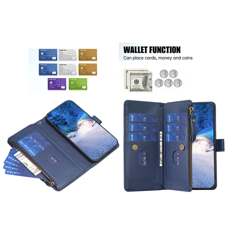 For Google Pixel 7a 9 Card Slots Zipper Wallet Leather Flip Phone Case(Blue) - Google Cases by PMC TechLife | Online Shopping South Africa | PMC TechLife | Buy Now Pay Later Mobicred