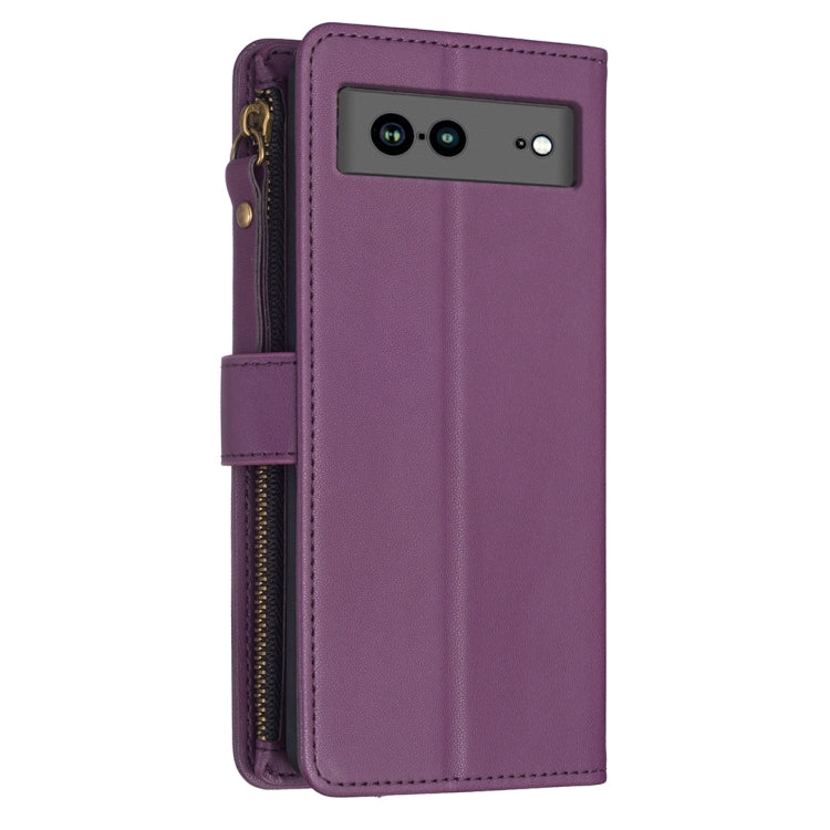 For Google Pixel 7a 9 Card Slots Zipper Wallet Leather Flip Phone Case(Dark Purple) - Google Cases by PMC TechLife | Online Shopping South Africa | PMC TechLife | Buy Now Pay Later Mobicred