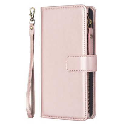 For Google Pixel 7a 9 Card Slots Zipper Wallet Leather Flip Phone Case(Rose Gold) - Google Cases by PMC Jewellery | Online Shopping South Africa | PMC Jewellery | Buy Now Pay Later Mobicred