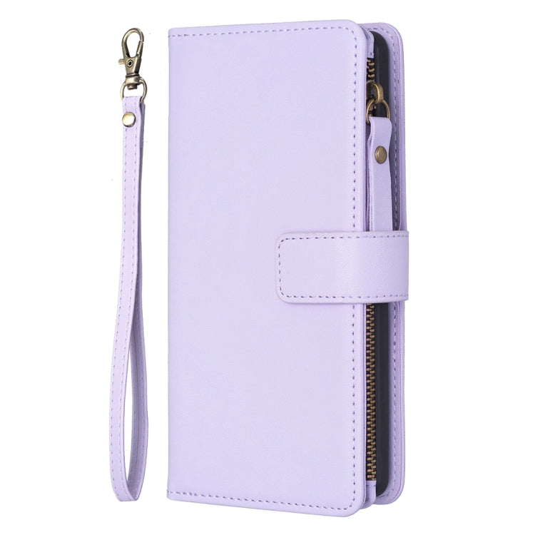 For Google Pixel 7a 9 Card Slots Zipper Wallet Leather Flip Phone Case(Light Purple) - Google Cases by PMC TechLife | Online Shopping South Africa | PMC TechLife | Buy Now Pay Later Mobicred