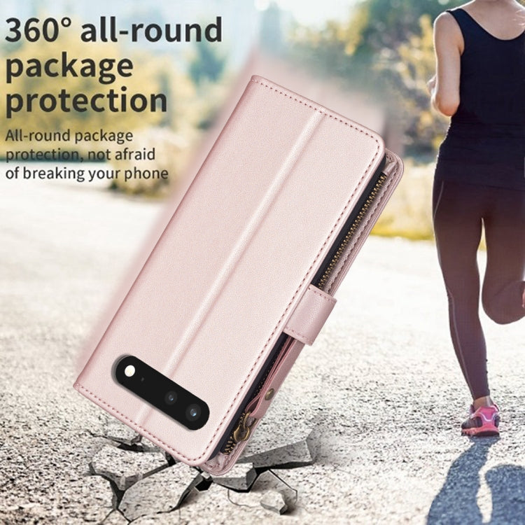 For Google Pixel 7 9 Card Slots Zipper Wallet Leather Flip Phone Case(Rose Gold) - Google Cases by PMC TechLife | Online Shopping South Africa | PMC TechLife | Buy Now Pay Later Mobicred