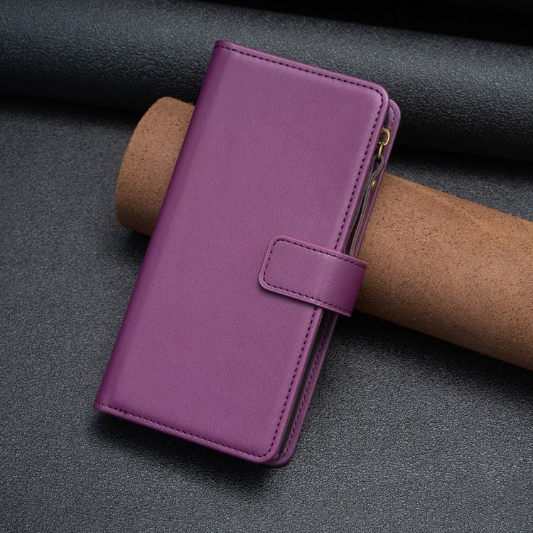 For iPhone 16 9 Card Slots Zipper Wallet Leather Flip Phone Case(Dark Purple) - iPhone 16 Cases by PMC Jewellery | Online Shopping South Africa | PMC Jewellery | Buy Now Pay Later Mobicred