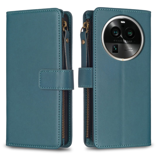 For OPPO Find X6 Pro 9 Card Slots Zipper Wallet Leather Flip Phone Case(Green) - OPPO Cases by PMC Jewellery | Online Shopping South Africa | PMC Jewellery | Buy Now Pay Later Mobicred