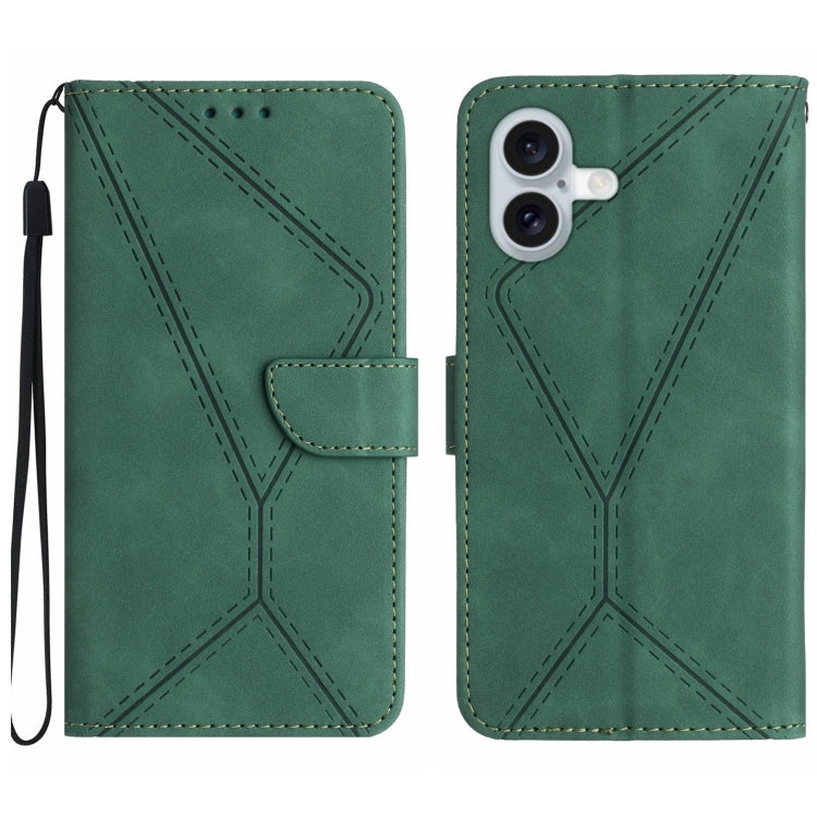 For iPhone 16 Plus Stitching Embossed Leather Phone Case(Green) - iPhone 16 Plus Cases by PMC TechLife | Online Shopping South Africa | PMC TechLife | Buy Now Pay Later Mobicred
